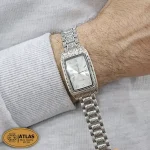 ساعت نقره مردانه سیاه قلم بدون نگین 57.5 گرمی روی دست