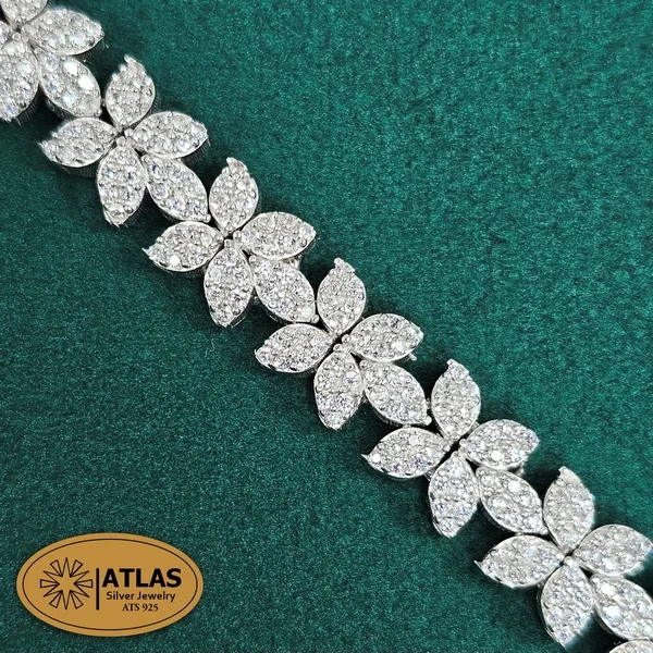 B11-2 دستبند نقره زنانه جواهری با نگین های برلیان 17.1 گرمی نقره اصل 925 - Image 2
