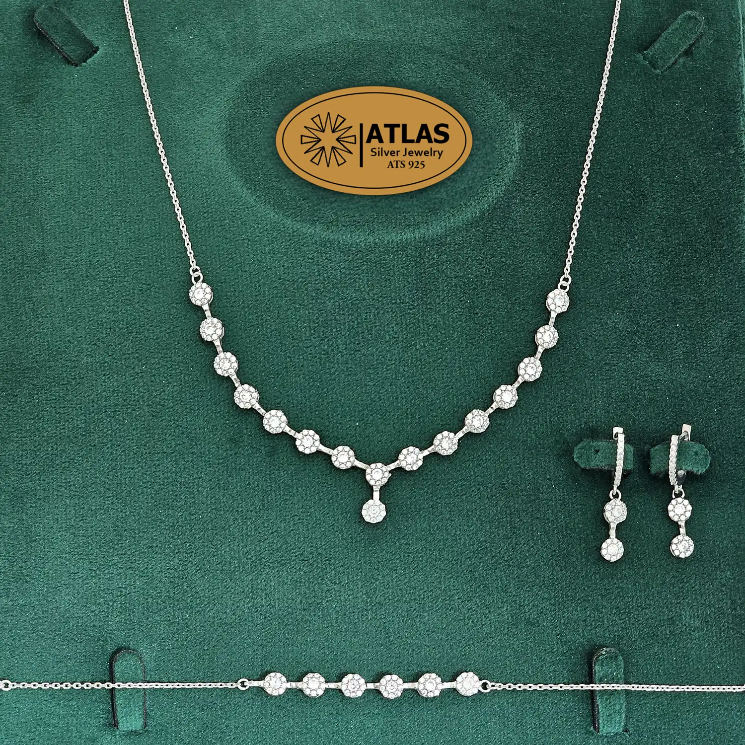 SZF1 سرویس نقره فلاور زنجیری با نگین های برلیان 14.6 گرمی نقره اصل 925 - Image 1