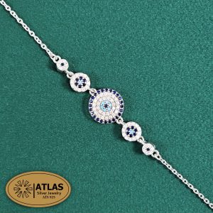 راهنمای خرید نقره برای هدیه 21 دستبند نقره زنجیری چشم نظر با نگین های برلیان 3.9 گرمی نقره اصل 925