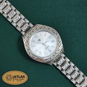 ساعت نقره مردانه سیاه قلم بدون نگین 61.5 گرمی نقره اصل 925