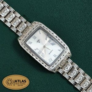 ساعت نقره مردانه سیاه قلم بدون نگین 57.7 گرمی نقره اصل 925