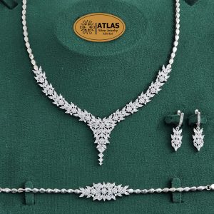 سرویس نقره جواهری زنانه مجلسی با نگین های برلیان و مارکیز 32 گرمی نقره اصل 925