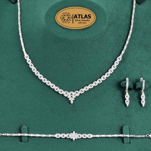 راهنمای خرید نقره برای هدیه 36 سرویس نقره جواهری زنانه مجلسی با نگین های برلیان 21.2 گرمی نقره اصل 925