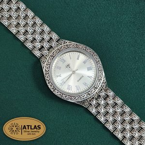 ساعت نقره مردانه سیاه قلم بدون نگین 61.3 گرمی نقره اصل 925