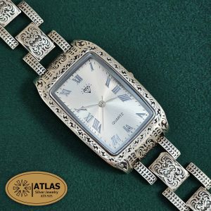 ساعت نقره مردانه سیاه قلم بدون نگین 50.6 گرمی نقره اصل 925