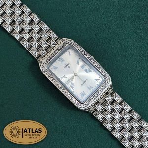 ساعت نقره مردانه سیاه قلم بدون نگین 59.10 گرمی نقره اصل 925