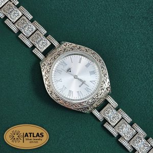 ساعت نقره مردانه سیاه قلم بدون نگین 61 گرمی نقره اصل 925