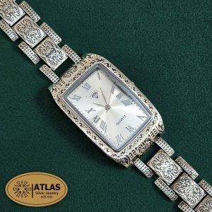 ساعت نقره مردانه سیاه قلم بدون نگین 54.5 گرمی نقره اصل 925