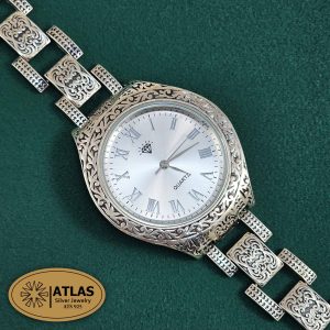 ساعت نقره مردانه سیاه قلم بدون نگین 53.7 گرمی نقره اصل 925