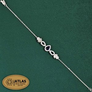 دستبند نقره رنگی زنجیری با نگین های برلیان 3.5 گرمی نقره اصل 925