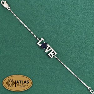 دستبند نقره رنگی زنجیری با نگین های برلیان 3.6 گرمی نقره اصل 925