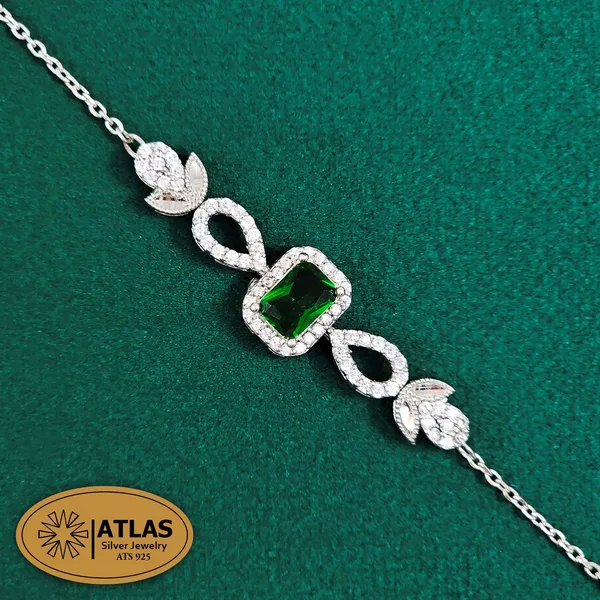 BR3-7 دستبند نقره رنگی زنجیری با نگین های برلیان 4.2 گرمی نقره اصل 925 - Image 3