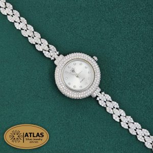 بهترین هدیه عید نوروز برای عروس 62 ساعت نقره زنانه مجلسی با نگین های برلیان 29.3 گرمی نقره اصل 925