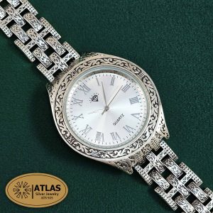 ساعت نقره مردانه سیاه قلم بدون نگین 70 گرمی نقره اصل 925