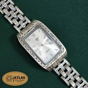 ساعت نقره مردانه سیاه قلم بدون نگین 71 گرمی نقره اصل 925