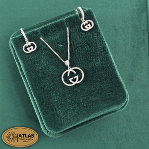 نیم ست نقره جواهری گوچی با نگین های برلیان 6.6 گرمی نقره اصل 925