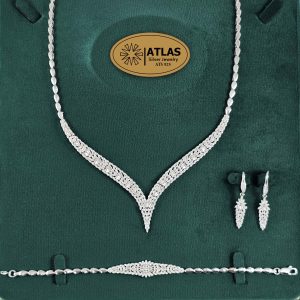 سرویس نقره جواهری زنانه مجلسی با نگین های برلیان 29.6 گرمی نقره اصل 925