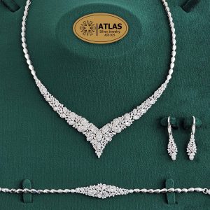 سرویس نقره جواهری زنانه مجلسی با نگین های برلیان 30.6 گرمی نقره اصل 925