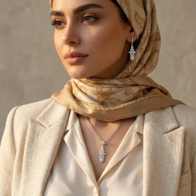 نیم ست نقره جواهری زنانه با نگین های برلیان 5.7 گرمی نقره اصل 925(NJ37)