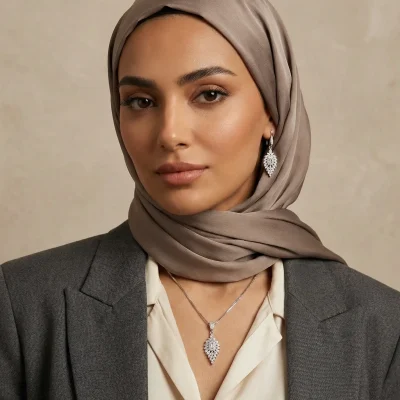 نیم ست نقره جواهری زنانه با نگین های برلیان 5.7 گرمی نقره اصل 925(NJ39)