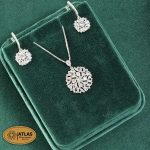 نیم ست نقره جواهری زنانه با نگین های برلیان، اشک و مارکیز 7.8 گرمی نقره اصل 925