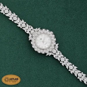 ساعت نقره زنانه مجلسی با نگین های برلیان و اشک 28.9 گرمی نقره اصل 925