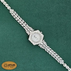 ساعت نقره زنانه مجلسی با نگین های برلیان 31.5 گرمی نقره اصل 925