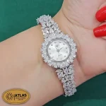 ساعت نقره زنانه مجلسی با نگین های برلیان 32.6 گرمی نقره اصل 925 - Image 5