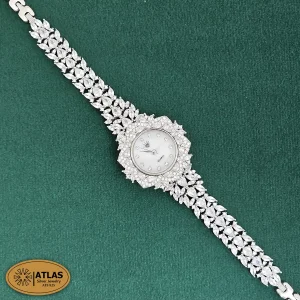 ساعت نقره زنانه مجلسی با نگین های برلیان 32.3 گرمی نقره اصل 925