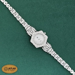 ساعت نقره زنانه مجلسی با نگین های برلیان 31.3 گرمی نقره اصل 925