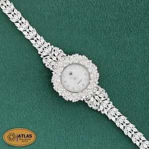 ساعت نقره زنانه مجلسی با نگین های برلیان و مارکیز 33 گرمی نقره اصل 925