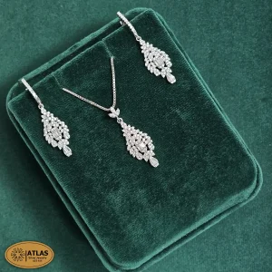 نیم ست نقره جواهری زنانه با نگین های برلیان و باگت 6.9 گرمی نقره اصل 925