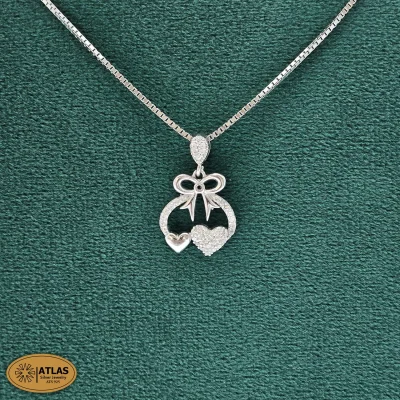 مدال نقره قلب دخترانه با زنجیر و نگین های برلیان 4.1 گرمی نقره اصل 925