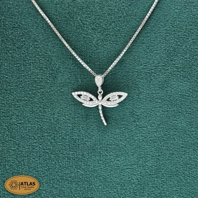 مدال نقره سنجاقک دخترانه با زنجیر و نگین های برلیان 4.1 گرمی نقره اصل 925