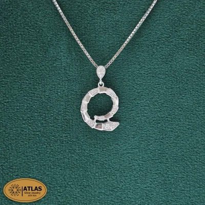 مدال نقره بلغاری دخترانه با زنجیر و نگین های برلیان 4.2 گرمی نقره اصل 925