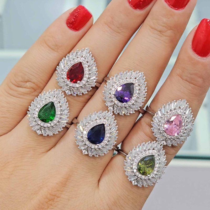 انگشتر نقره زنانه نگین دار با نگین های برلیان 3.7 گرمی نقره اصل 925 - Image 6