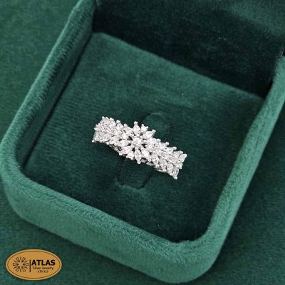 انگشتر نقره زنانه مجلسی نگین های برلیان و مارکیز 2.7 گرمی نقره اصل 925