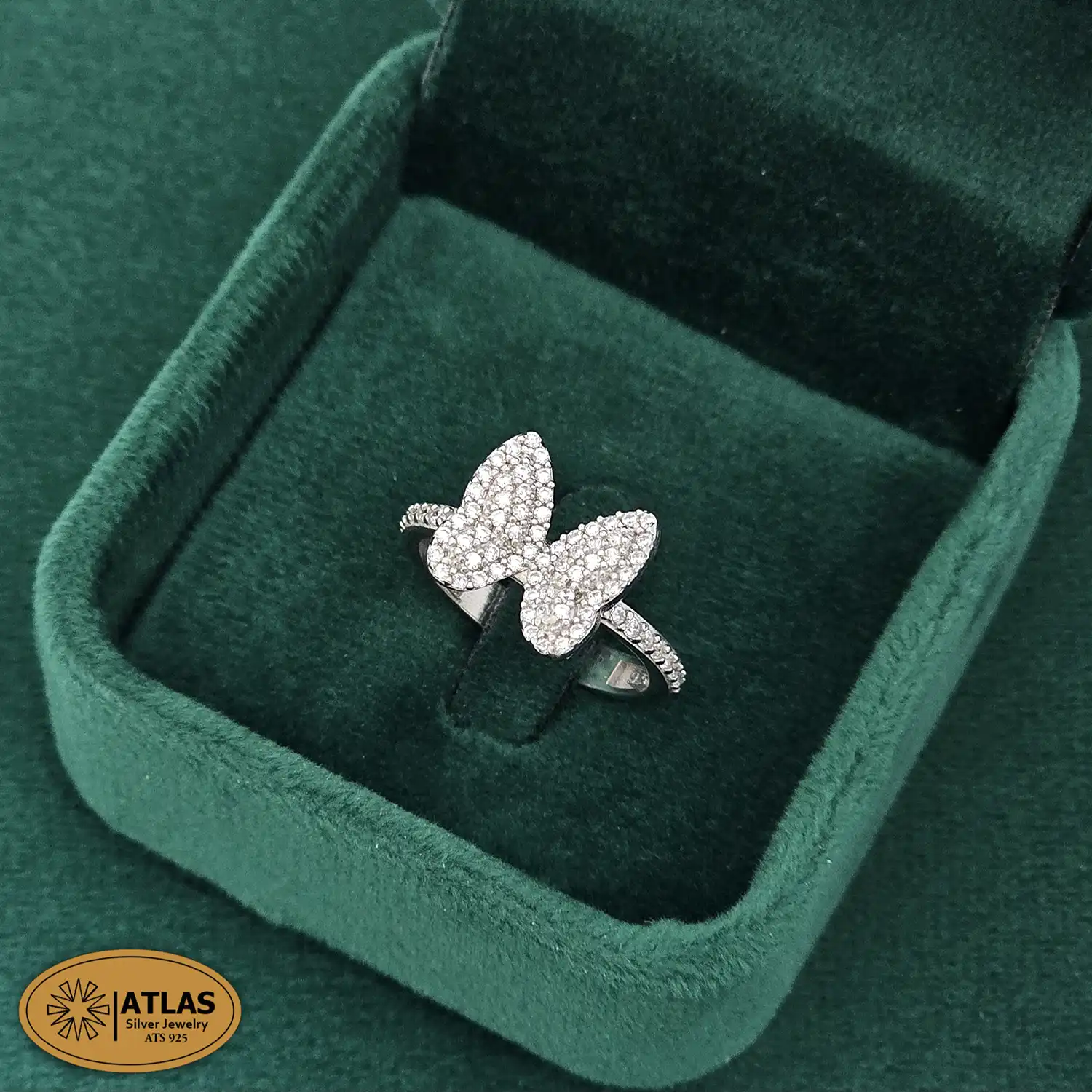 انگشتر نقره پروانه با نگین های برلیان 2.9 گرمی نقره اصل 925