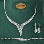 سرویس نقره جواهری زنانه مجلسی نگین های مارکیز و برلیان 34.5 گرمی نقره اصل 925