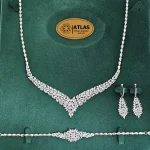 سرویس نقره جواهری زنانه مجلسی نگین های مارکیز و برلیان 33.6 گرمی نقره اصل 925