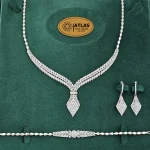 سرویس نقره جواهری زنانه مجلسی نگین های مارکیز و برلیان 32.8 گرمی نقره اصل 925