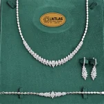 سرویس نقره جواهری زنانه مجلسی نگین های مارکیز و برلیان 31.4 گرمی نقره اصل 925