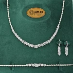 سرویس نقره جواهری زنانه مجلسی نگین های مارکیز و برلیان 31.9 گرمی نقره اصل 925