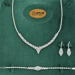 سرویس نقره جواهری زنانه مجلسی با نگین های برلیان و باگت و مارکیز 26.4 گرمی نقره اصل 925