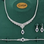 سرویس نقره جواهری زنانه مجلسی با نگین های برلیان و باگت 32.5 گرمی نقره اصل 925 - Image 5