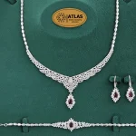 سرویس نقره جواهری زنانه مجلسی با نگین های برلیان و باگت 32.5 گرمی نقره اصل 925 - Image 6