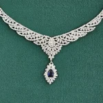 سرویس نقره جواهری زنانه مجلسی با نگین های برلیان و باگت 32.5 گرمی نقره اصل 925 - Image 8