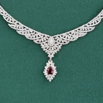 سرویس نقره جواهری زنانه مجلسی با نگین های برلیان و باگت 32.5 گرمی نقره اصل 925 - Image 9