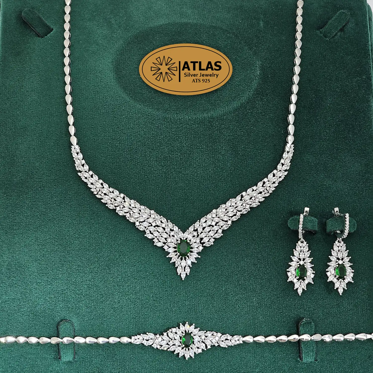 SJ78 (1) سرویس نقره جواهری زنانه مجلسی با نگین های برلیان و مارکیز 34.1 گرمی نقره اصل 925 - Image 1